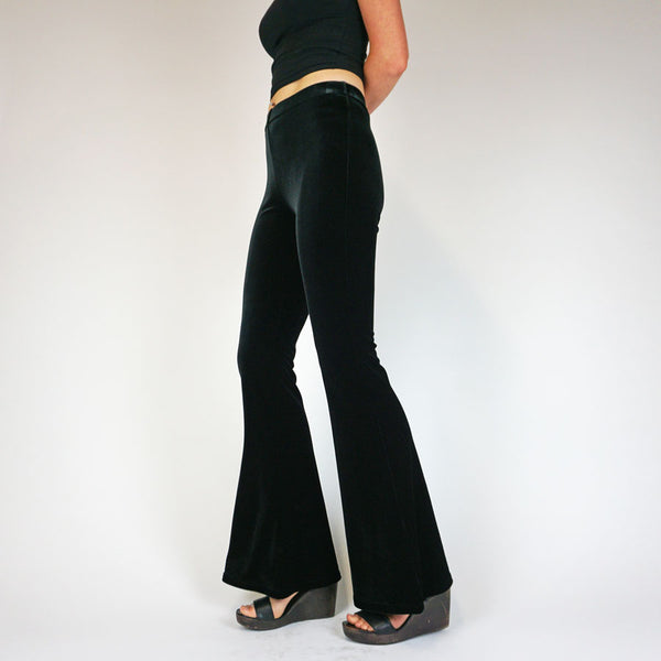 Black Plain Velvet Flares