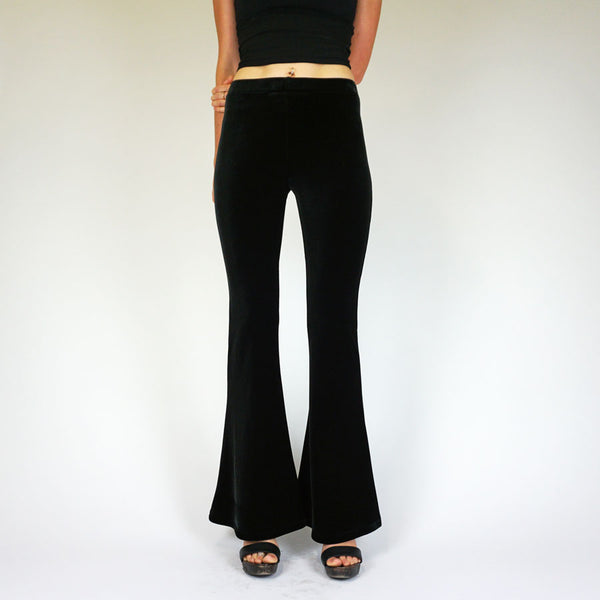 Black Plain Velvet Flares