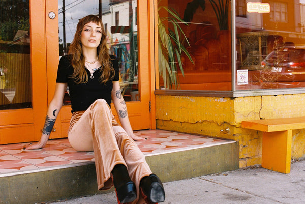 コッパーバーントオレンジプレーンベルベットフレア