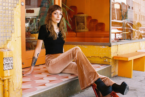 Copper Burnt Orange Plain Velvet Flares