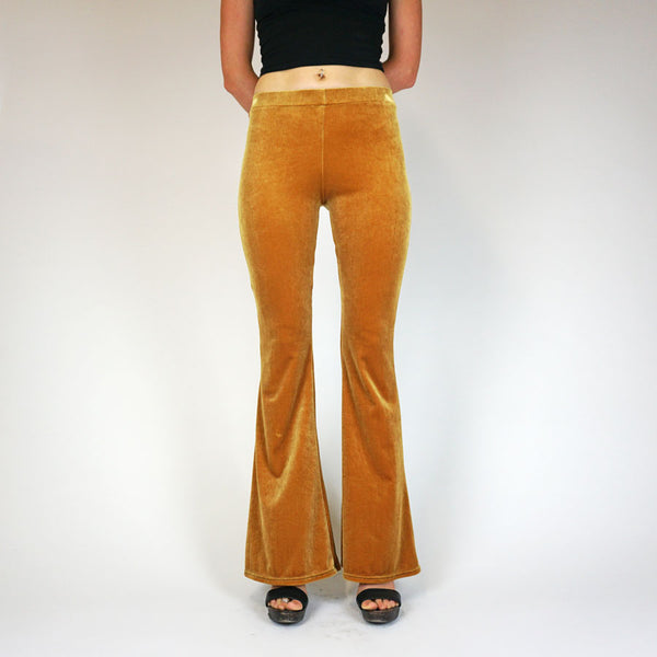 ダークゴールデンマスタードプレーンベルベットフレア