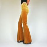 ダークゴールデンマスタードプレーンベルベットフレア