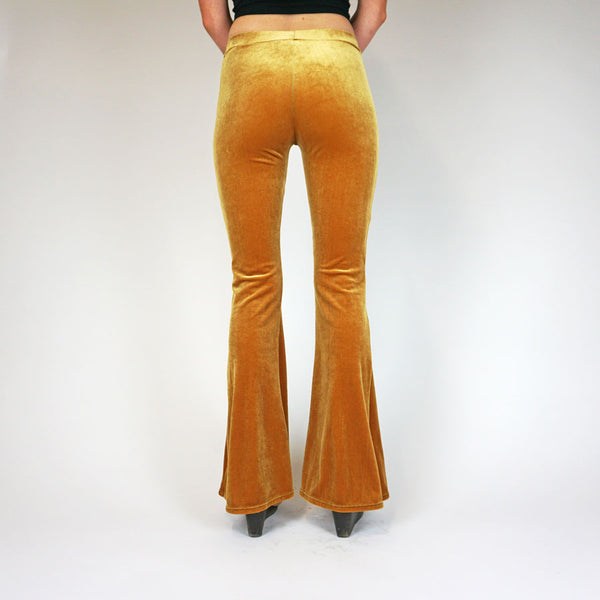 ダークゴールデンマスタードプレーンベルベットフレア