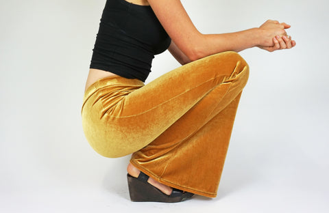 Dark Golden Mustard Plain Velvet Flares