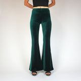 ボトルグリーンプレーンベルベットフレア