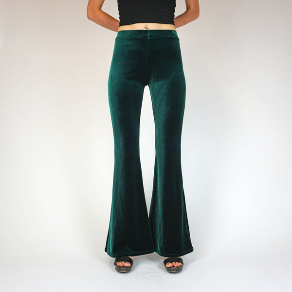ボトルグリーンプレーンベルベットフレア
