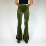 ディープオリーブグリーンのプレーンベルベットフレア