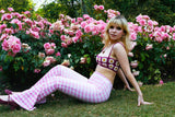 *Gingham Flares in Cotton Candy Pink Velvet*