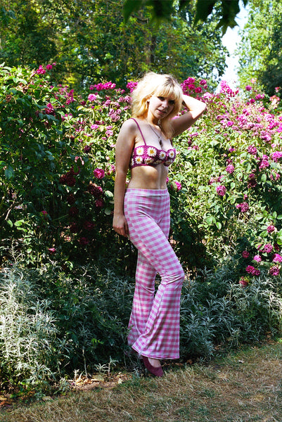 *Gingham Flares in Cotton Candy Pink Velvet*