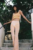 Gingham Flares in Buttercup Yellow Velvet
