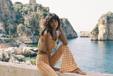 Gingham Flares in Buttercup Yellow Velvet