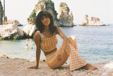 Gingham Flares in Buttercup Yellow Velvet