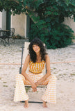 Gingham Flares in Buttercup Yellow Velvet