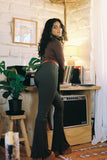 Ribbed Flares in Olive Green - Recycled Fabric