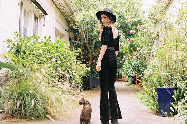 Catsuit Flared in Glitter Infinity Stars & Black Velvet