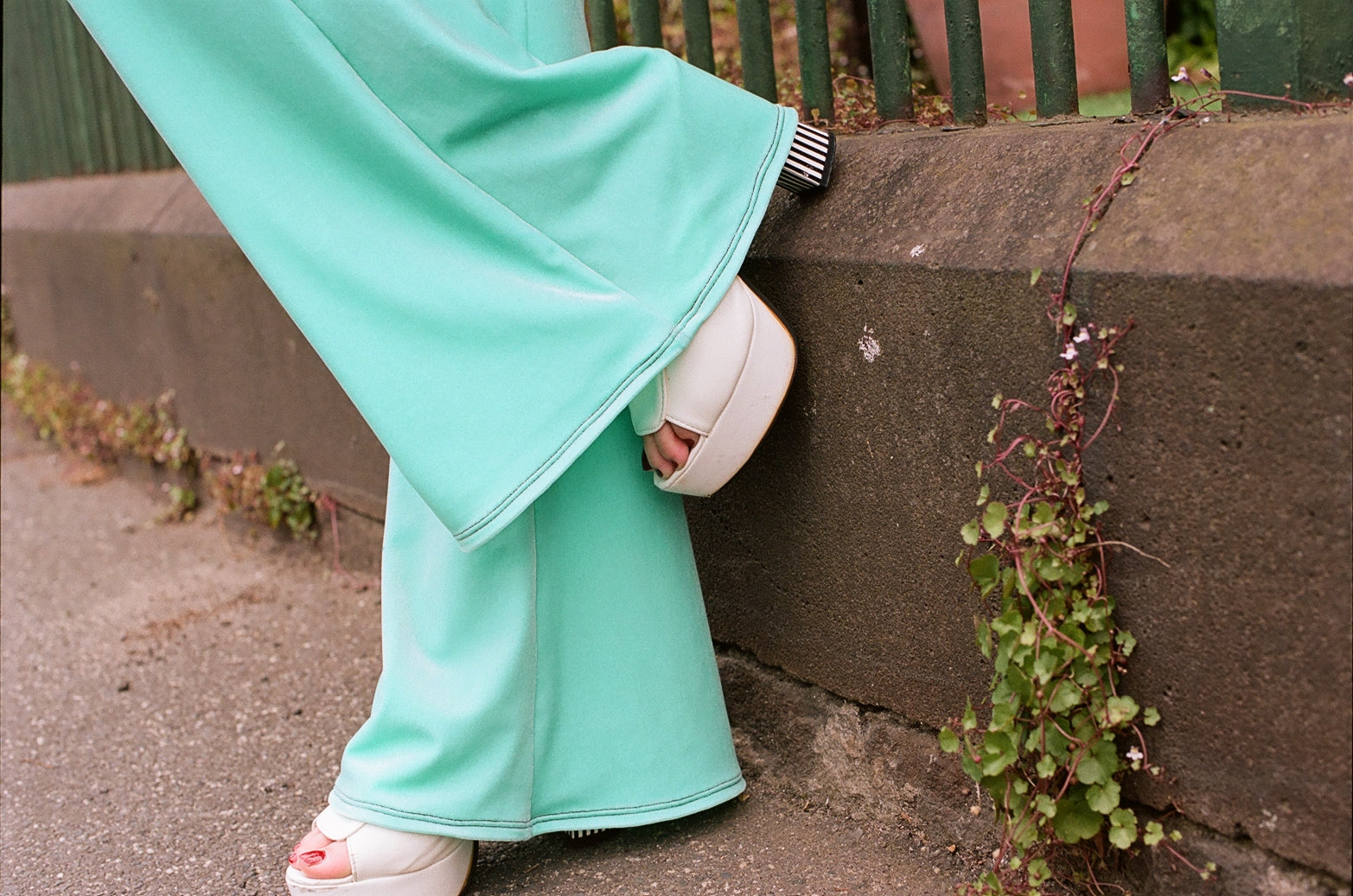 Green Turquoise Velvet Flares