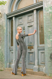 Catsuit Flared in Glitter Swirls & Black Velvet