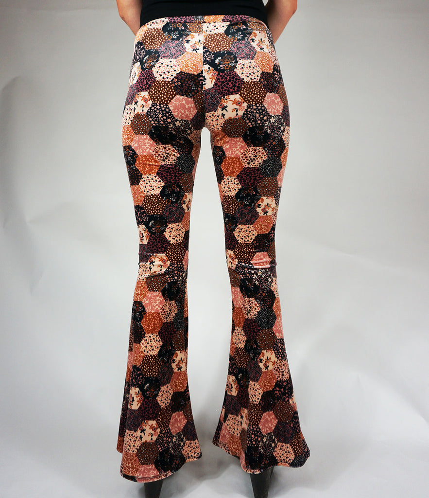 Endoria Patchwork Flares - Black & Pink Velvet | Flare Street