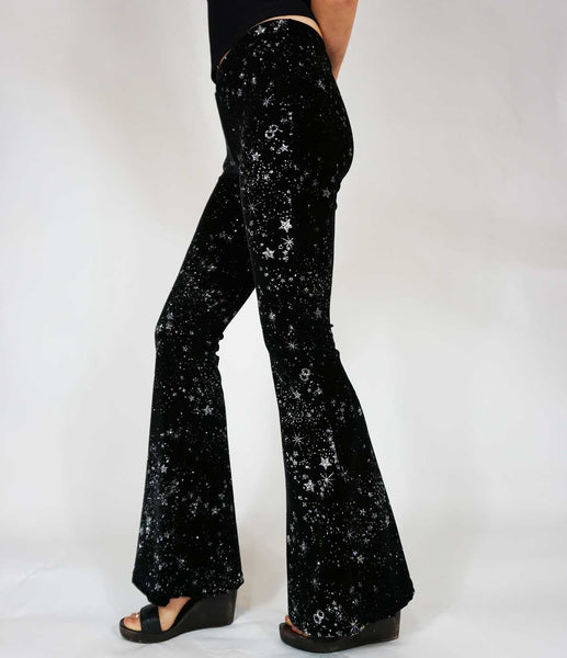 Celestial Silver Glitter Sparkle Velvet Flares