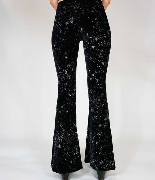 Celestial Silver Glitter Sparkle Velvet Flares