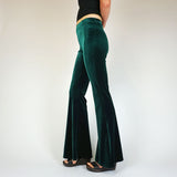 Bottle Green Plain Velvet Flares