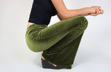 Deep Olive Green Plain Velvet Flares